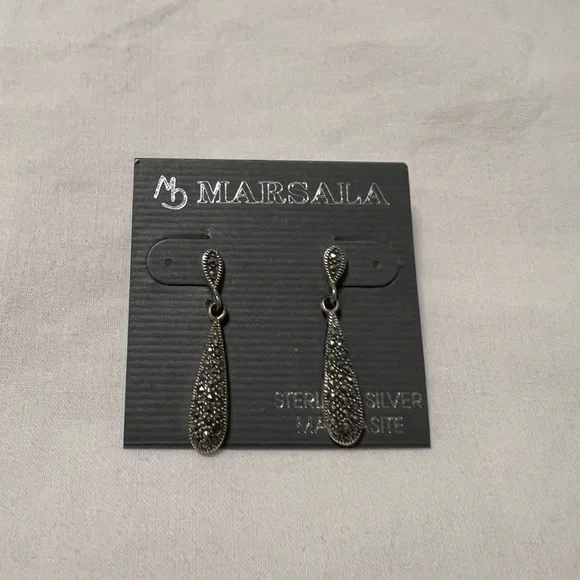 EUC Sterling silver Marcasite drop earrings - Picture 2 of 3
